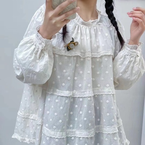 ドット刺繍ティアードブラウス ・12295