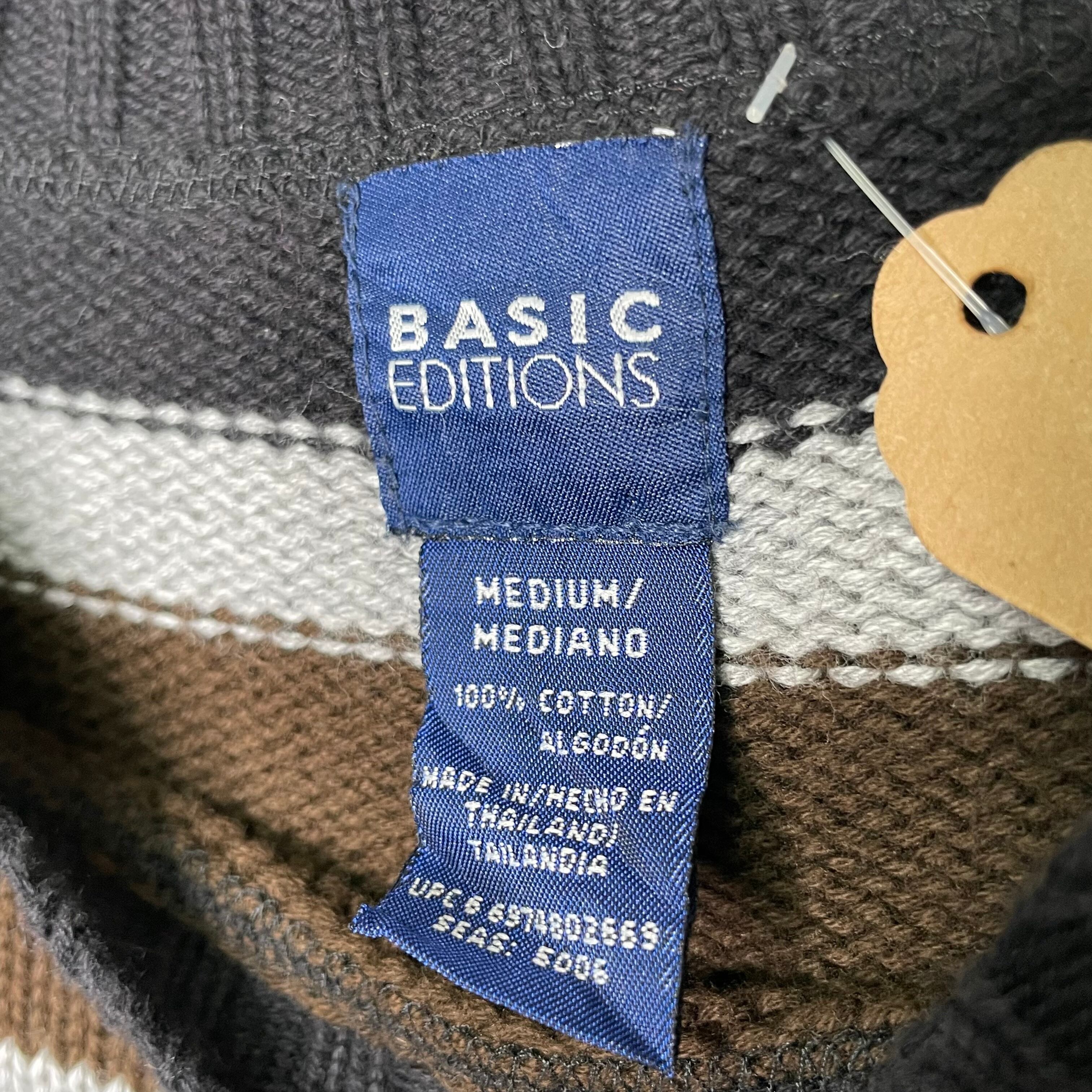 BASIC EDITIONS ニット M ネイビー×ブラウン ボーダーニット コットン 