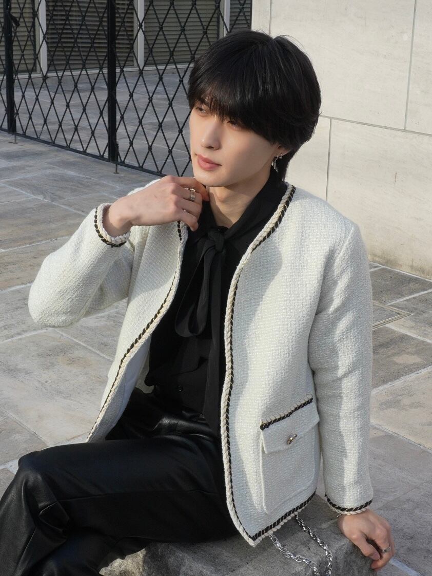 韓国風 メンズシンプルモノトーンデザインツイードジャケットalude tweed ALUDE SELECT】gold no color tweed jacket | 【ALUDE】韓国メンズ