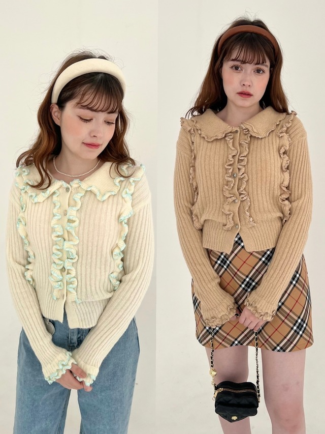 【GiGi viora】frill piping knit cardigan