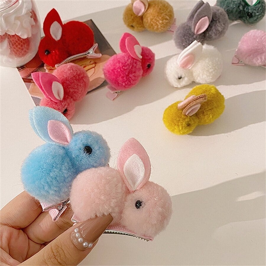 送料無料 かわいい毛玉ウサギのヘアアクセサリーセットヘアクリップ