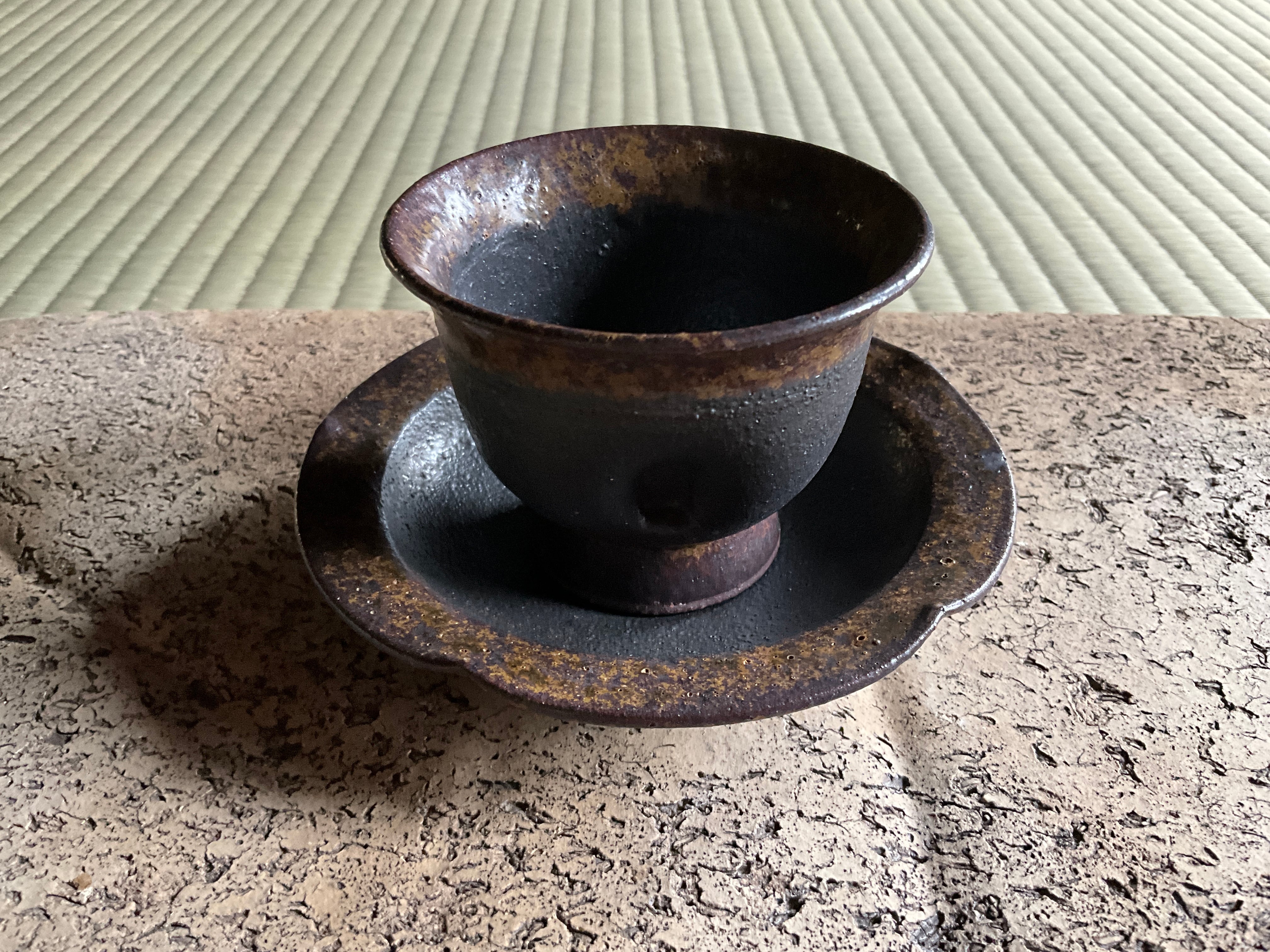 泥象嵌 小煎茶碗と茶托