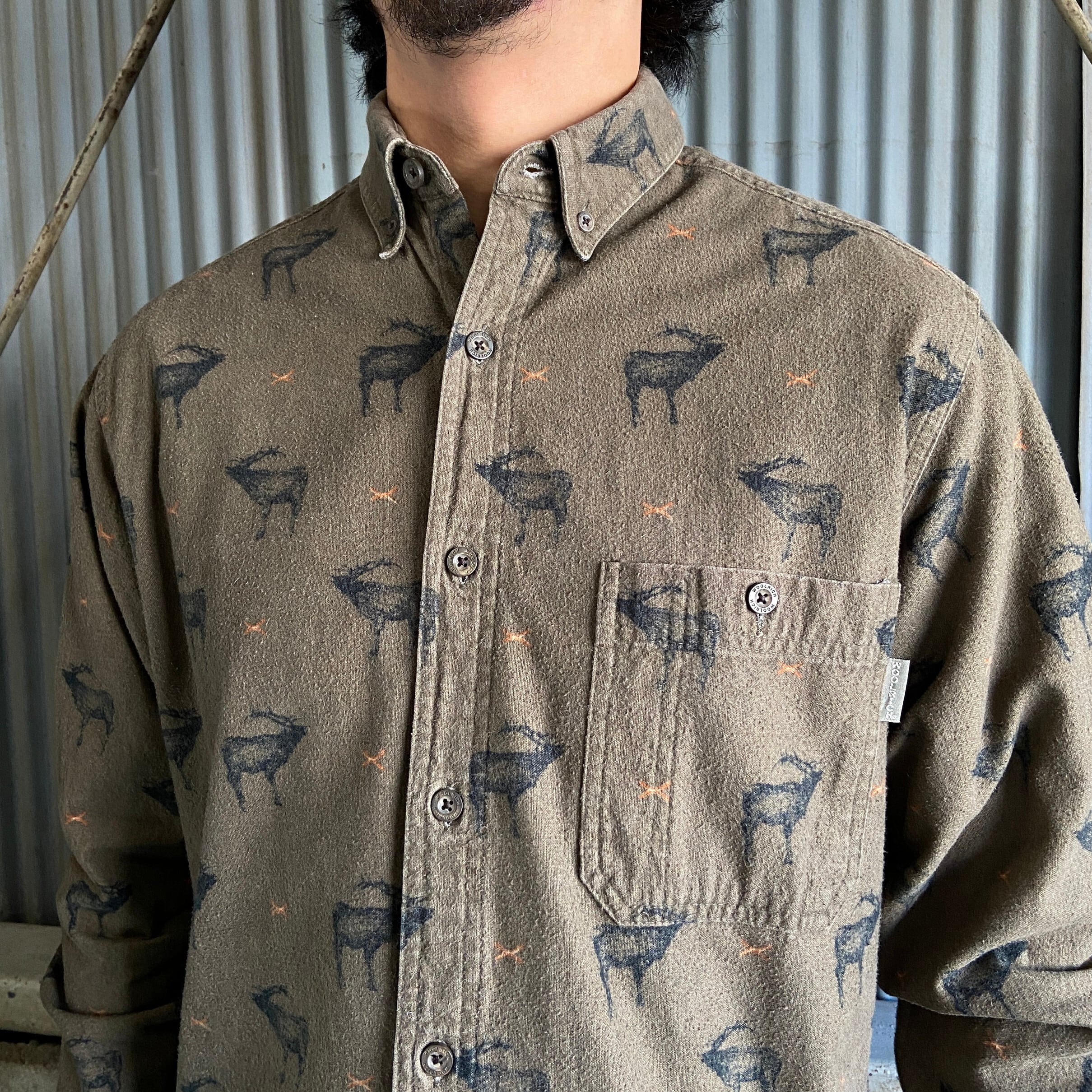 Engineered Garments × Woolrich M シャツ 動物柄 WOOLRICH ウールリッチ 総柄 オールプリント アニマル 鹿 シカ