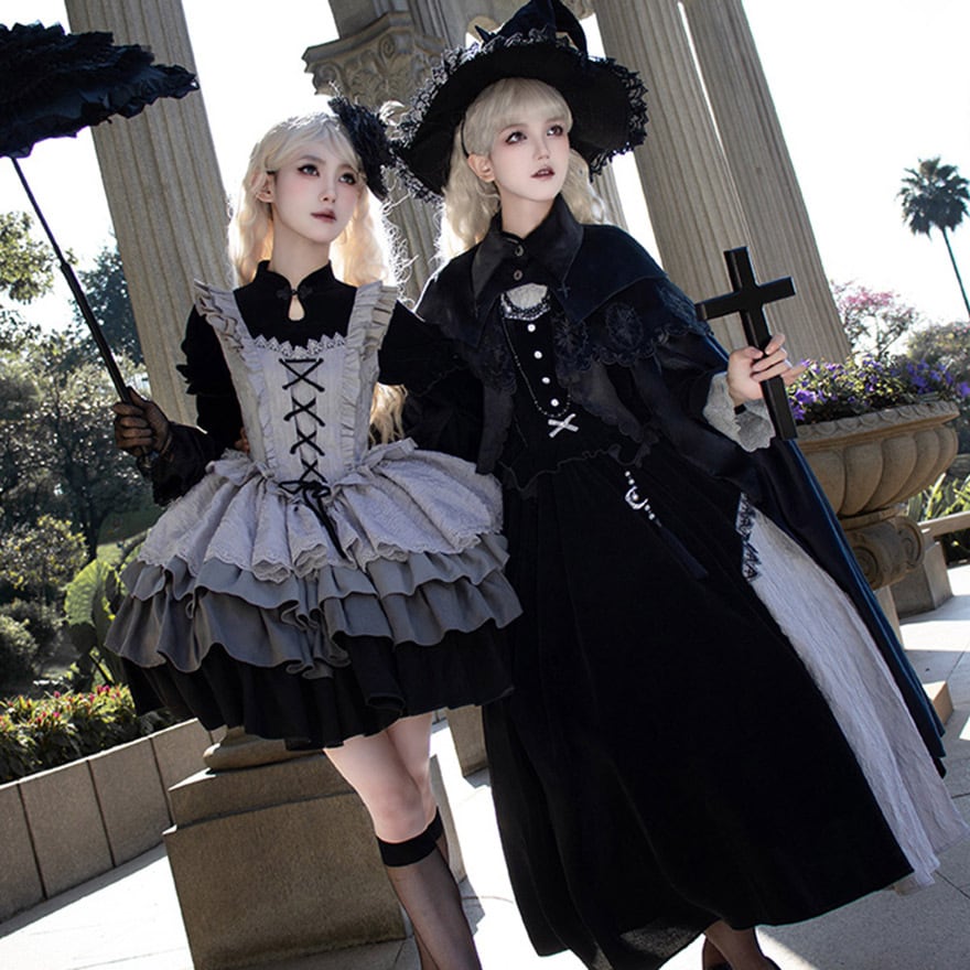 サブカル 服 地雷系 通販 系 ファッション ゴスロリ PUJI オリジナル マント ケープ ジャケット 羽織り アウター 上着 ダークファッション 秋冬服