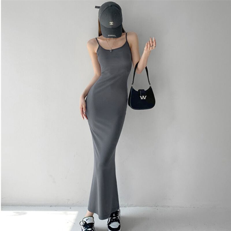 【新作】【送料無料】 純粋なセクシーなセクシーな姿を示すホットガールサスペンダードレスレディース夏タイトフィット痩身弾性ヒップカバーフィッシュテールロングドレストレンディ 0286906734245