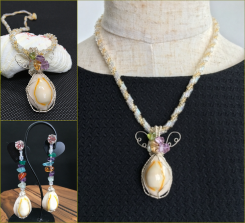 一点物のハナビラタカラ貝ネックレ・ピアス
