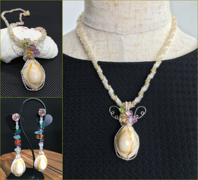 一点物のハナビラタカラ貝ネックレ・ピアス