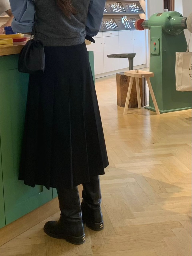 (OUNCE)  hay pleats skirt / 2color