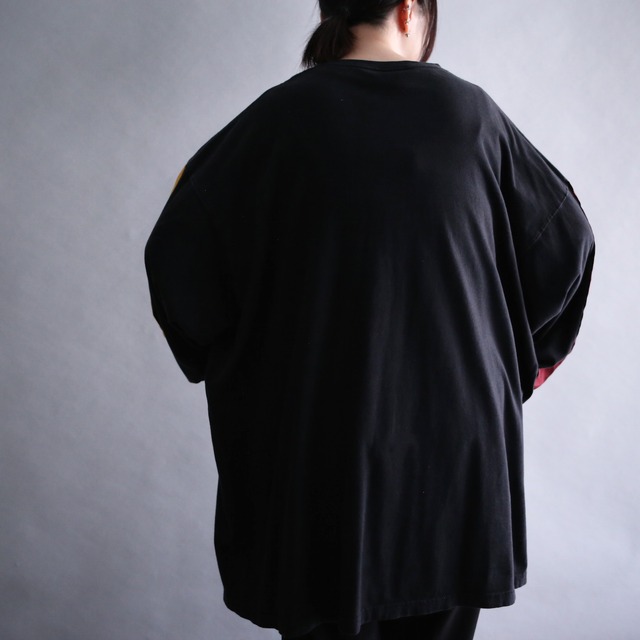 "刺繍" bi-color sleeve line 3XL over size l/s tee