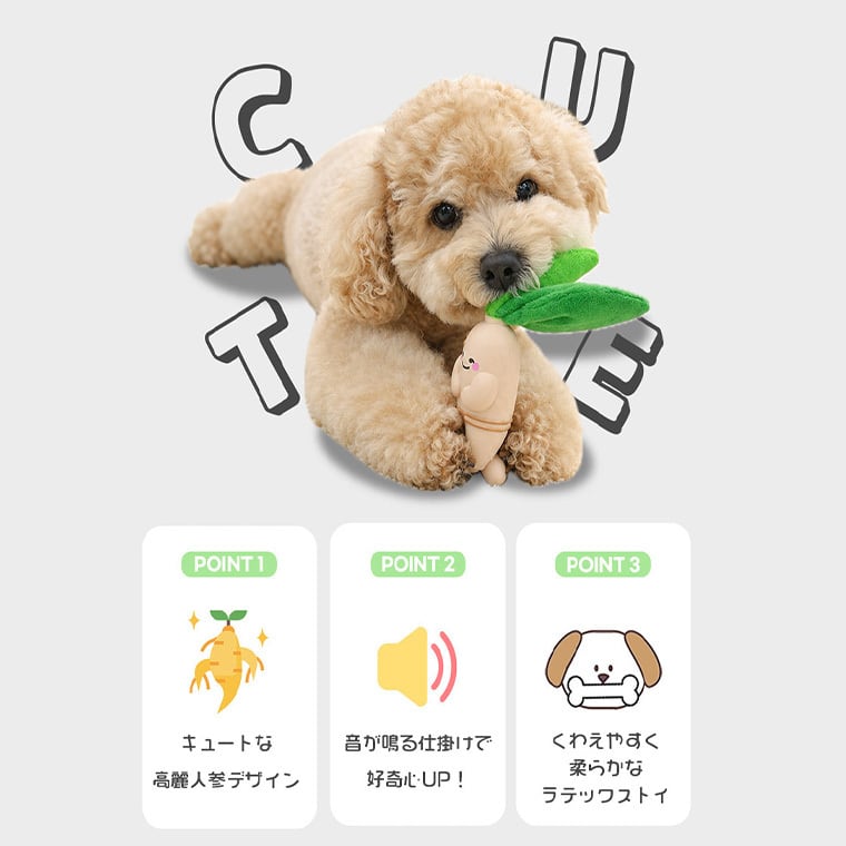 A+ginseng latex toy 2color /  ペット 犬 おもちゃ 噛む 音が鳴る 知育玩具 鳴き笛入り 可愛い わんちゃん おもちゃ ラテックス トイ ストレス解消 韓国 ペット用品