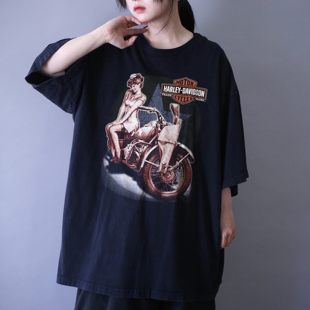 "HARLEY-DAVIDSON" front and back good printed over silhouette h/s tee