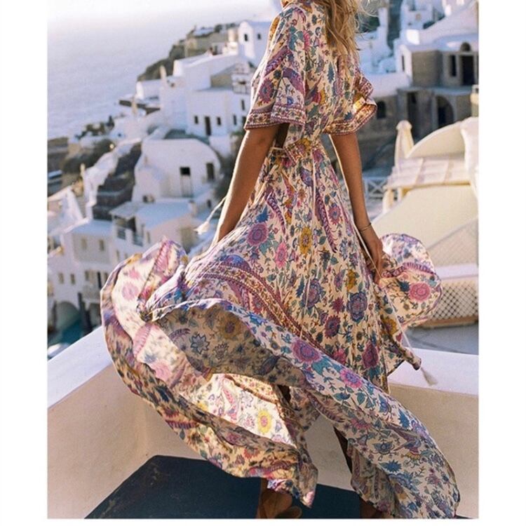 即納 ビンテージボヘミアンワンピース アイボリー Yuri Link