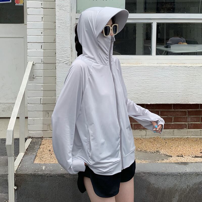 薄手レディースサマーフードジャケット ロング 夏物 試着室65312557079