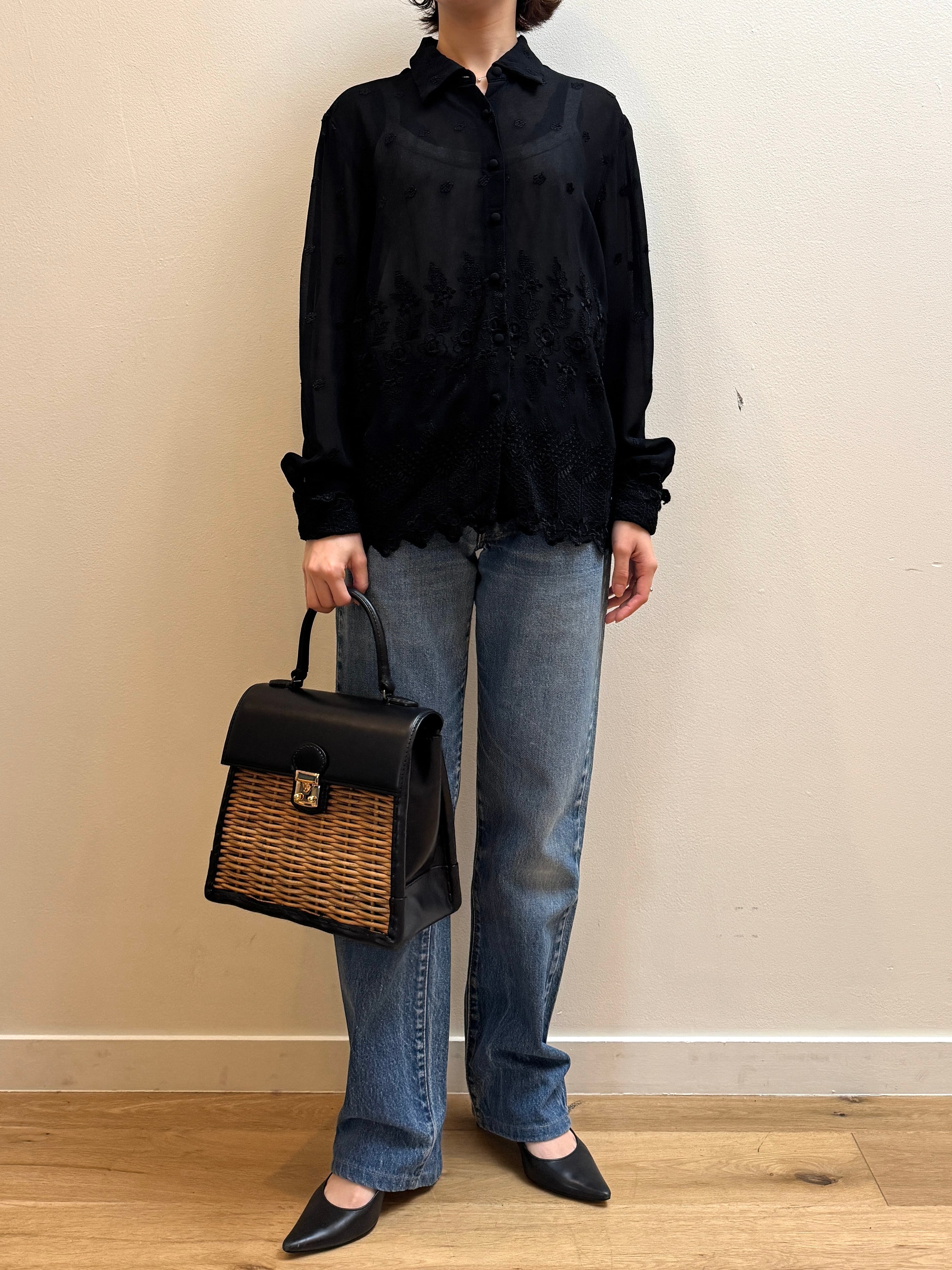 BL11-1 USED SHEER BLOUSE -BLACK-