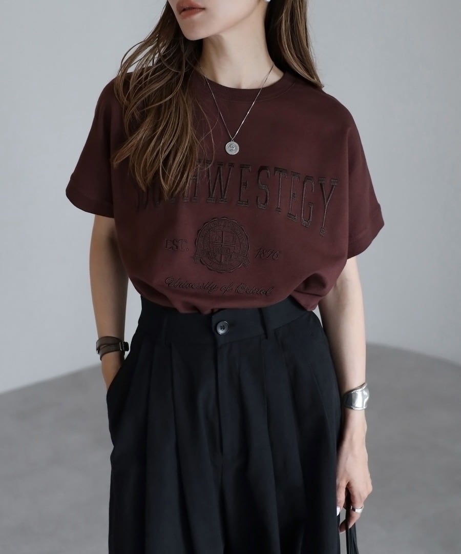 カレッジ刺繍ピグメントスウェットTシャツ【t-10222】.