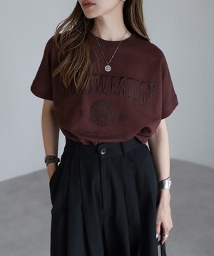カレッジ刺繍ピグメントスウェットTシャツ【t-10222】.