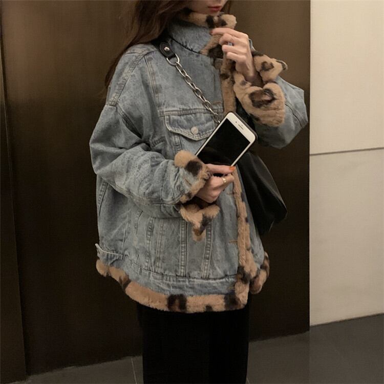 両面着 トレンド デニムコート アウター ジャケット ゆったり 着やせクール 長袖 豹柄の 厚手