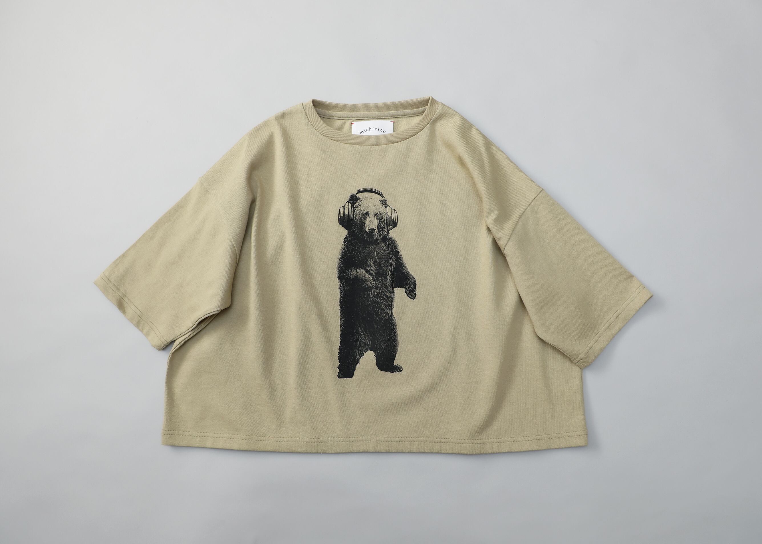 【25AW】michirico(ミチリコ)立ちクマT ウィローグリーン(L/XL)長袖Tシャツ くま