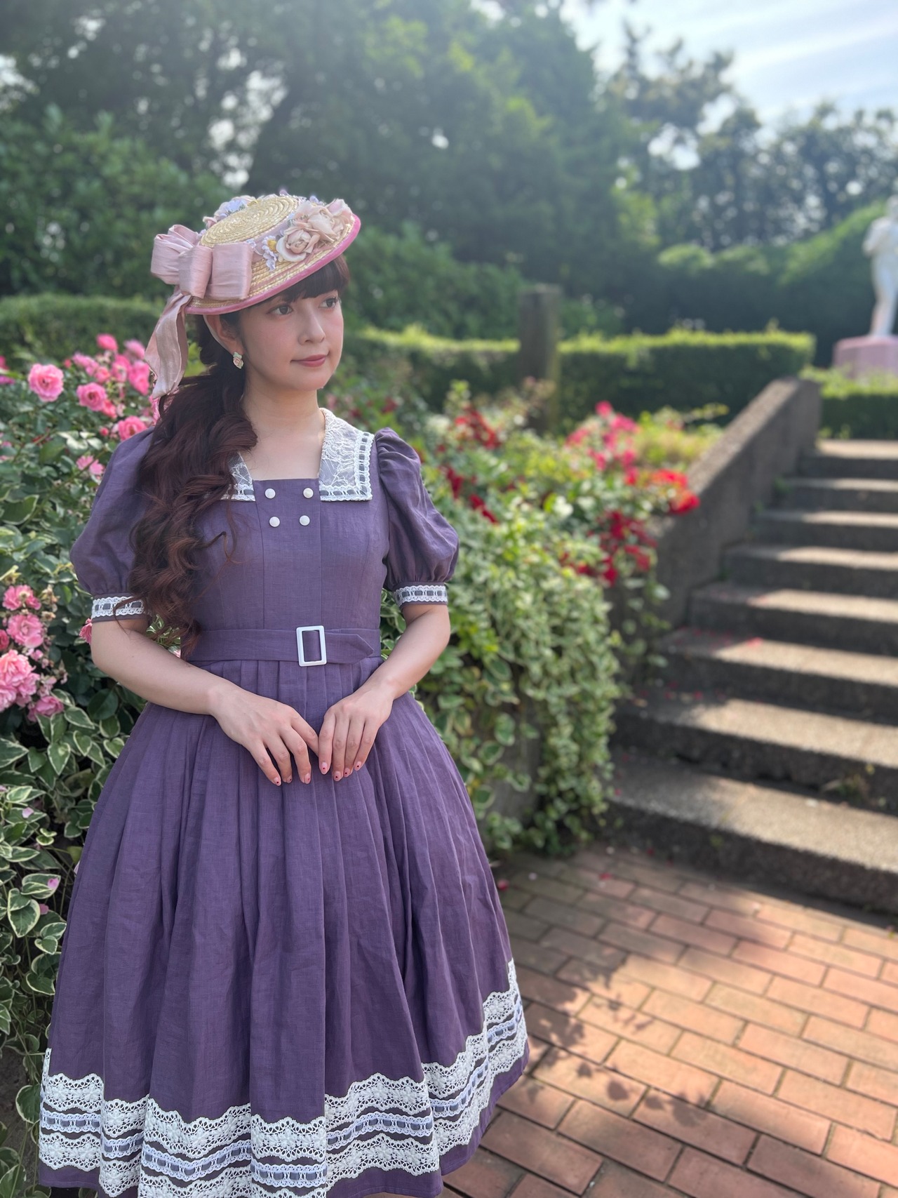 スクエアセーラーカラーのリネンワンピース✴︎モーヴ✴︎ | dolce piu 