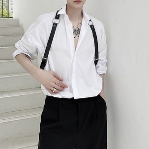 【Men】BELT STRAP TRIMMED WHITE SHIRT 1color Z-219