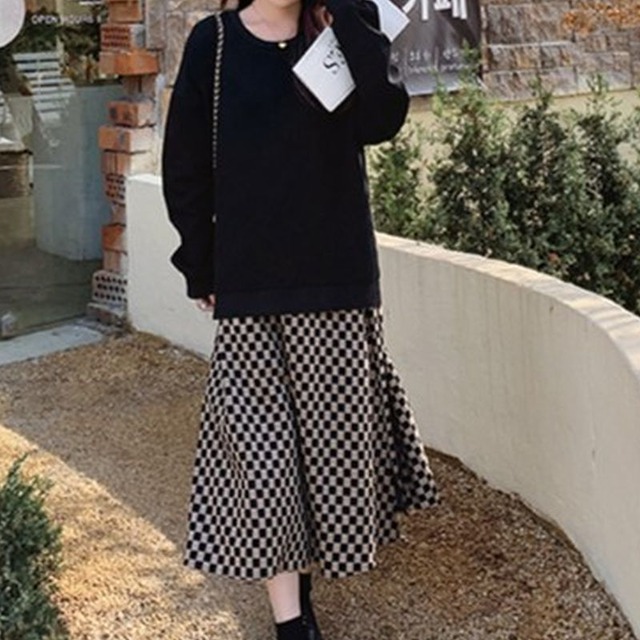 格子チェック柄ドッキングワンピース　L1068