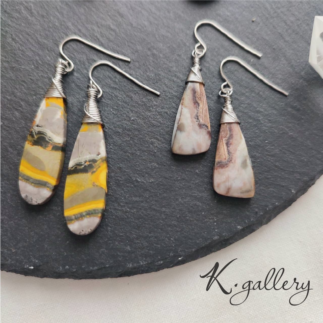 天然石 バンブルビージャスパー ロング 雫 サージカルステンレス