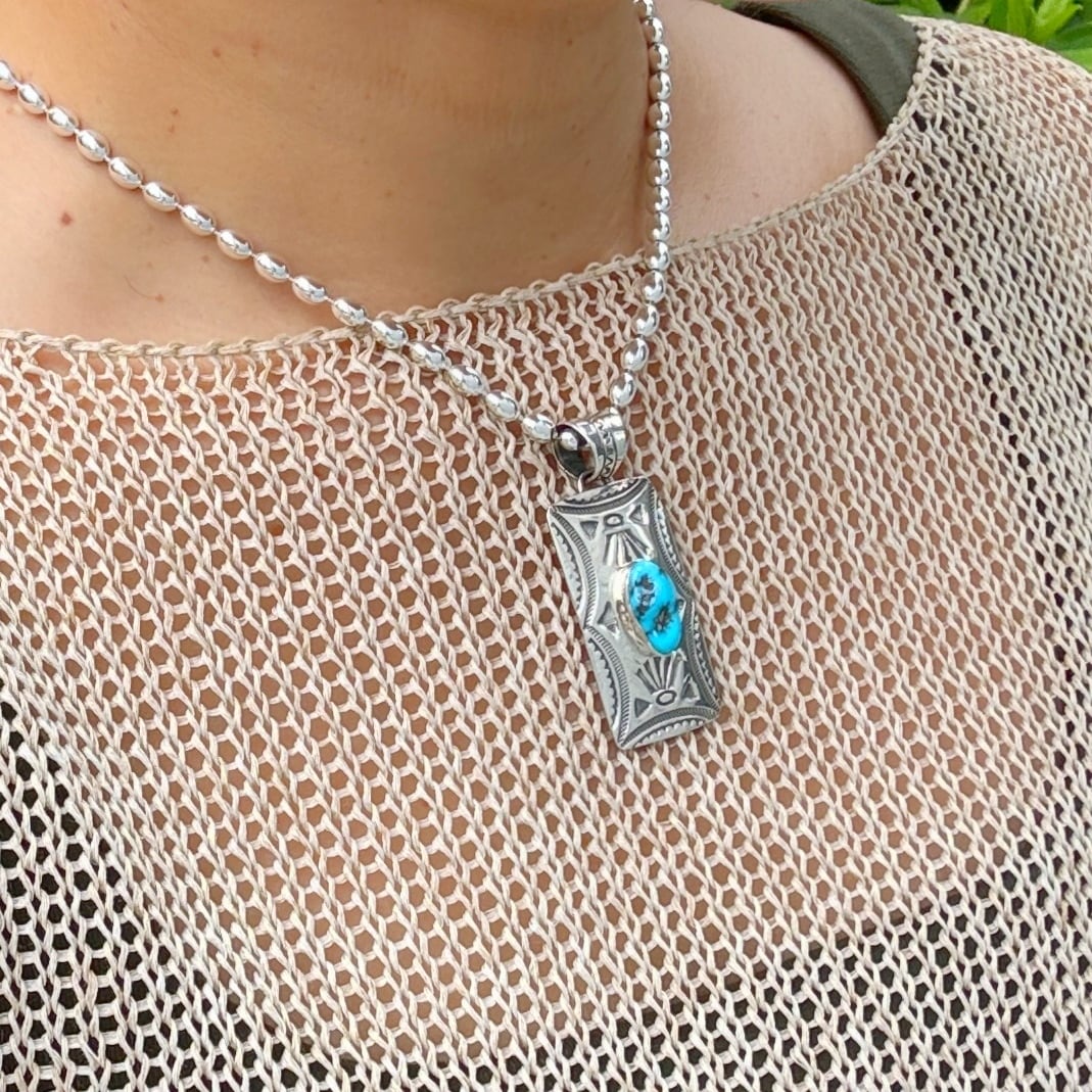 Indian Jewelry 》レクタングル KINGMAN ターコイズ ペンダント