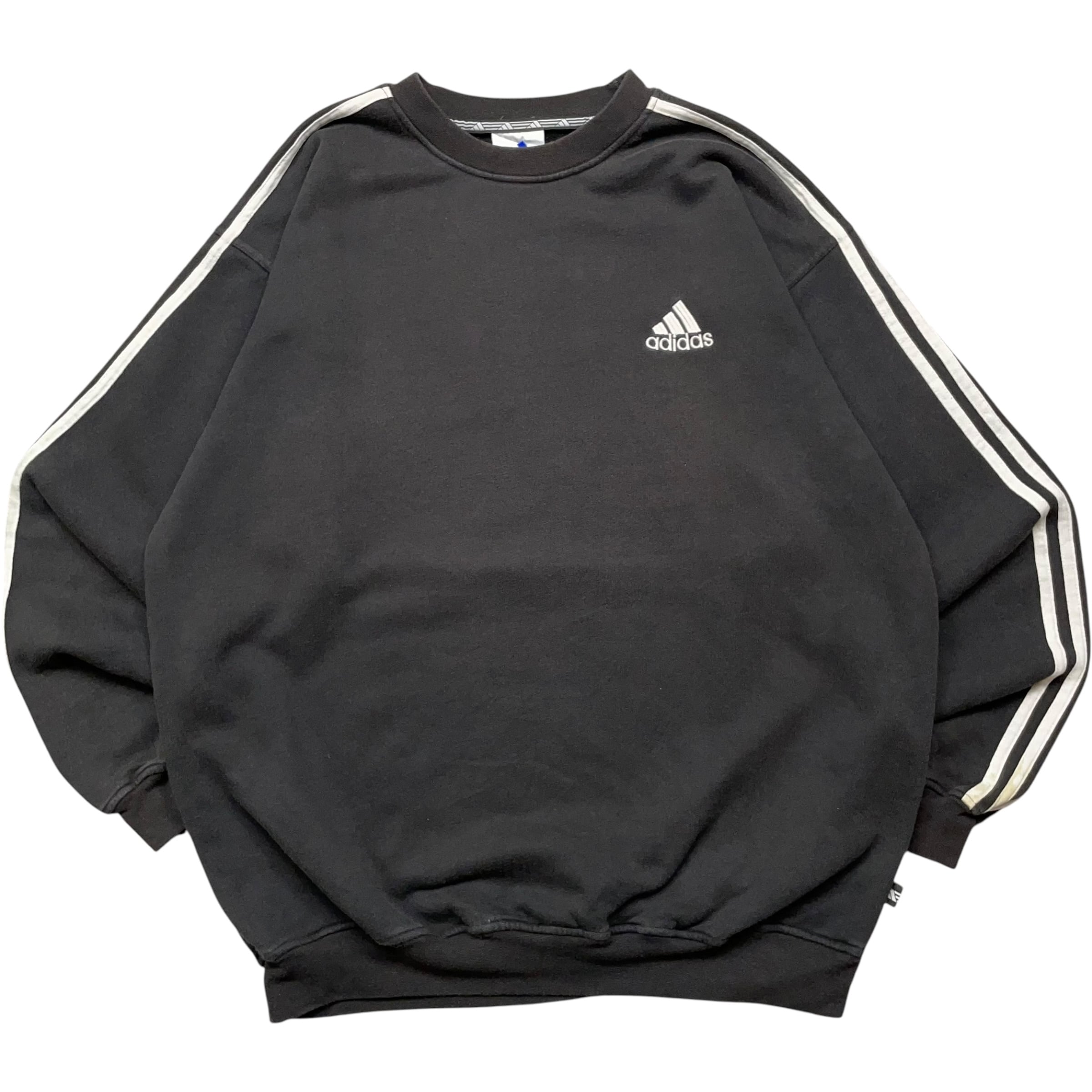 《L》 adidas アディダス スウェット ワンポイント スリーストライプス ブラック 90年代 vintage no.5308