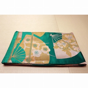 袋帯・扇子・緑地・No.181117-63・梱包サイズ80
