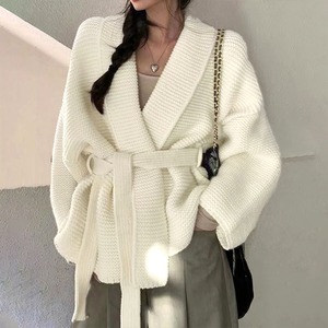 ニット カーディガン レディース 秋冬 韓国 アウター トップス 羽織り きれいめ おしゃれ 大人 かわいい ウエストマーク ショート丈 ガウン 体型カバー ニットアウター 大人可愛い 大人女子