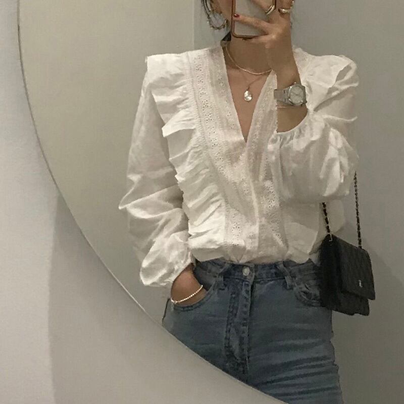 サマールーズVネックシャツ ロング 夏物 ビッグFスモールZ韓国85411162379