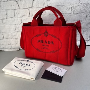 PRADA プラダ ２WAY キャンバス ショルダーバッグ 赤 A-13196