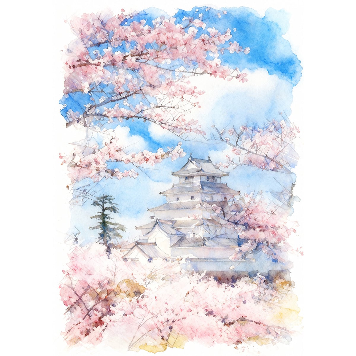 絵画 風景画 日本の城 福島県会津若松城（鶴ヶ城） インテリアアート額