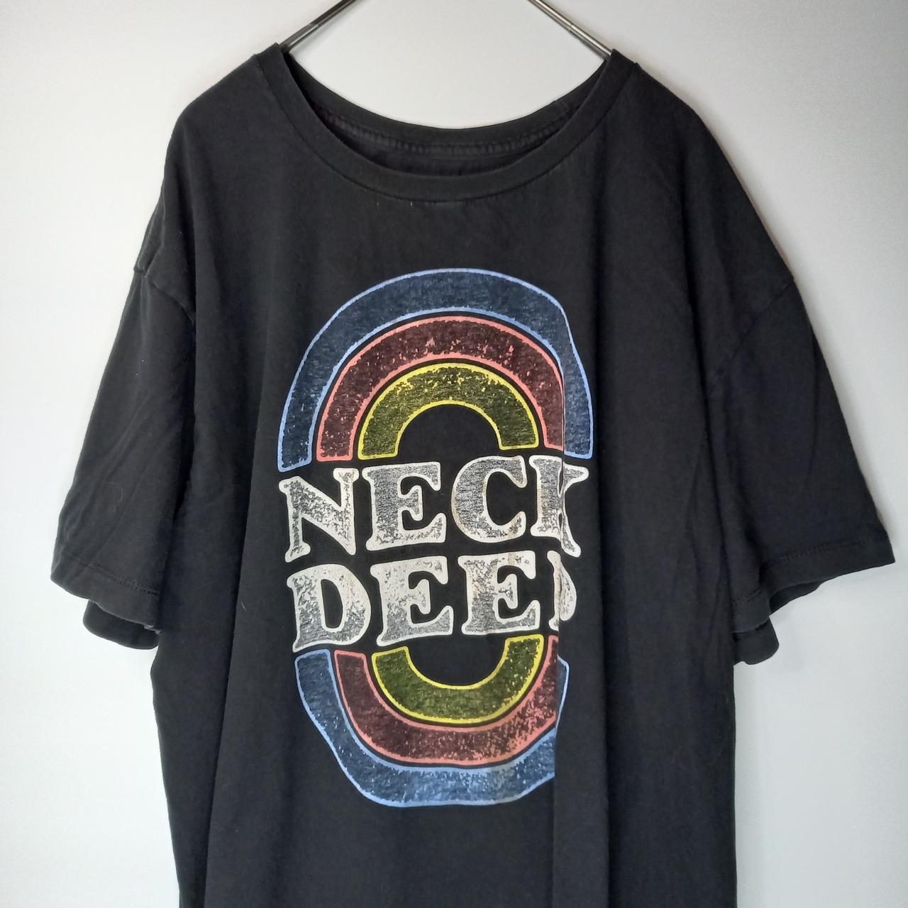 ノーブランド　クルーネック　プリントTシャツ　半袖　ブラック　FREE SIZE