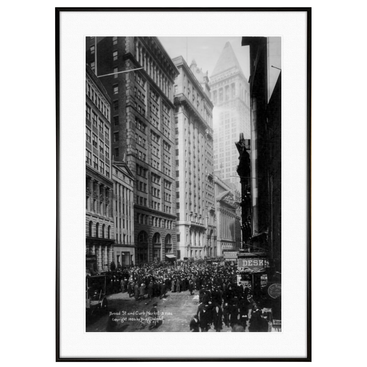 アメリカ写真 1920年頃 ニューヨーク マンハッタン ブロードストリートと場外市場 インテリアモノクロアートポスター額装 ヴィンテージ写真 AS2529