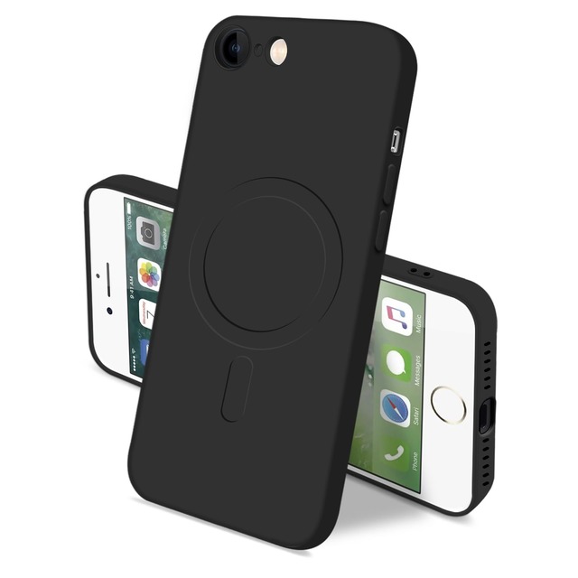 JOUMIN YAO 対応 iPhone SE3/se2 ケース マグネット搭載 シリコン 耐衝撃 ワイヤレス充電対応 ブラック