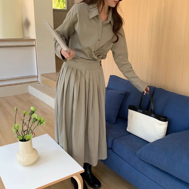 【ワンピース】 ワンピース レディース おしゃれ きれいめ 可愛い フェミニン エレガント 春 夏 秋 シャツ ワンピース 20代 30代 40代 ロング ワンピース 春秋 ワンピースドレス 韓国 ワンピース ドレス ワンピース プリーツ グリーン 緑