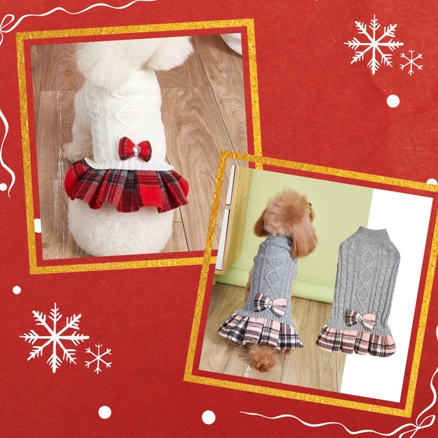 【即納品】ニットチェックドッキングワンピース