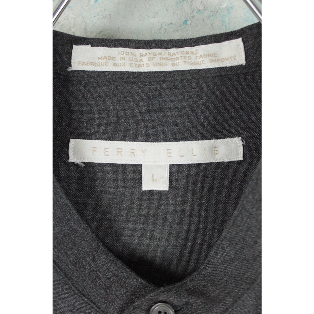PERRY ELLIS レーヨン100% バンドカラーシャツ Made in USA 【FF-2859 