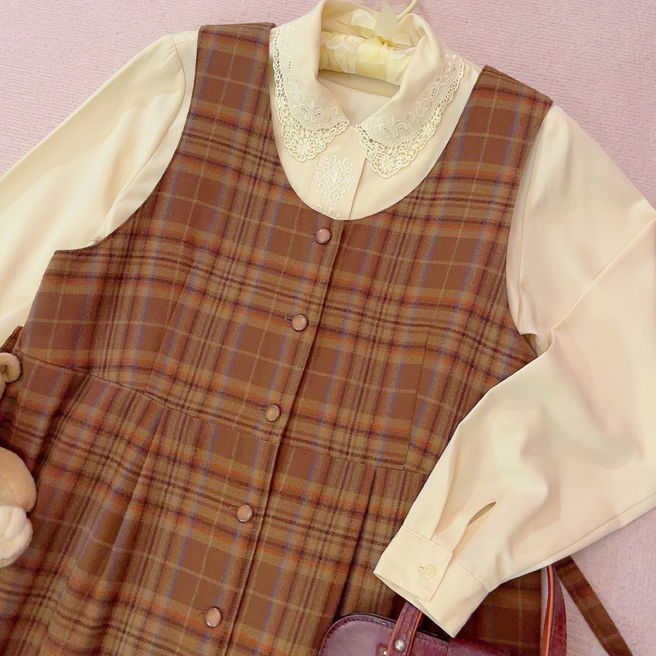 brown check jumper skirt