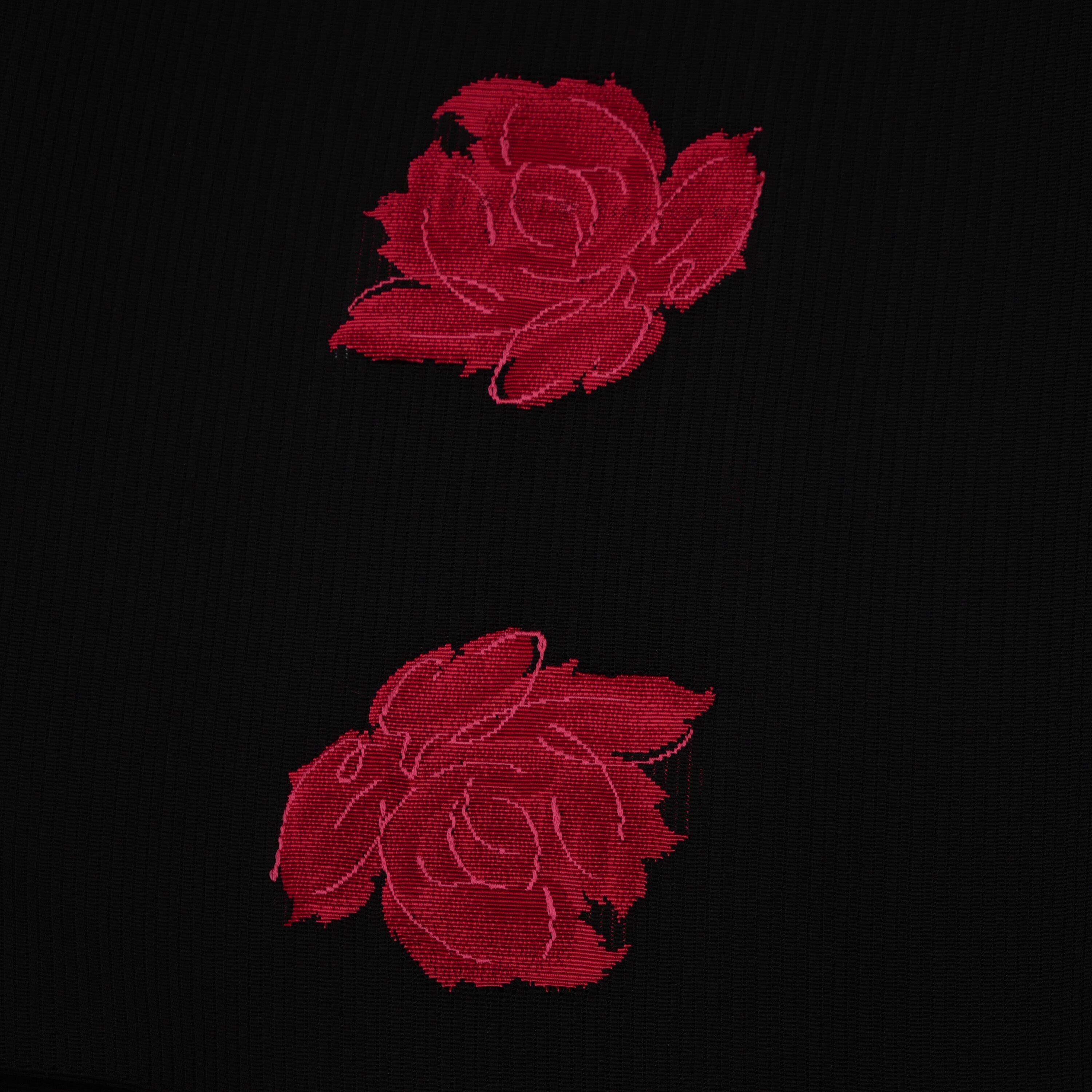 薔薇柄 ヴィンテージ 絽名古屋帯 Vintage Black Summer Ro Gauze Silk Nagoya Obi With A Woven Red Rose Motif Tokyo Wonder Store