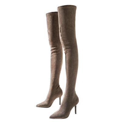 スエード ポインテッドトゥ ニーハイ ブーツ ロングブーツ ニーハイ