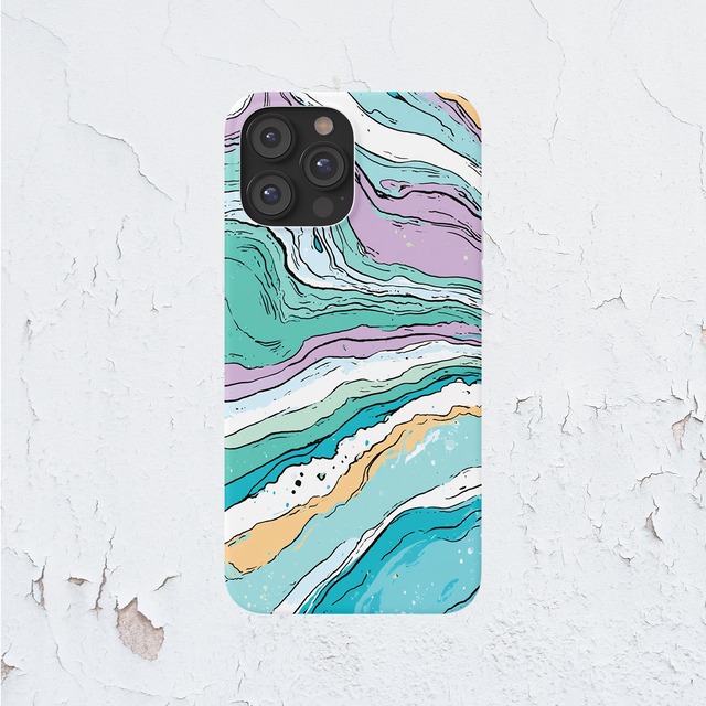 受注生産 iPhoneケース ミントとラベンダーの水流マーブル｜水面模様 MARB056B