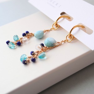 イヤリングチャーム 14KGF 天然石 ラリマー ラピスラズリ ブルートルマリン 水晶 揺れる ブルー 差し色 上品