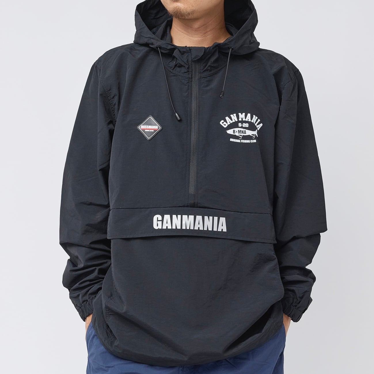GANCRAFT×BASSMANIA】GANMANIA Logo half zip jacket［BLK］［限定生産
