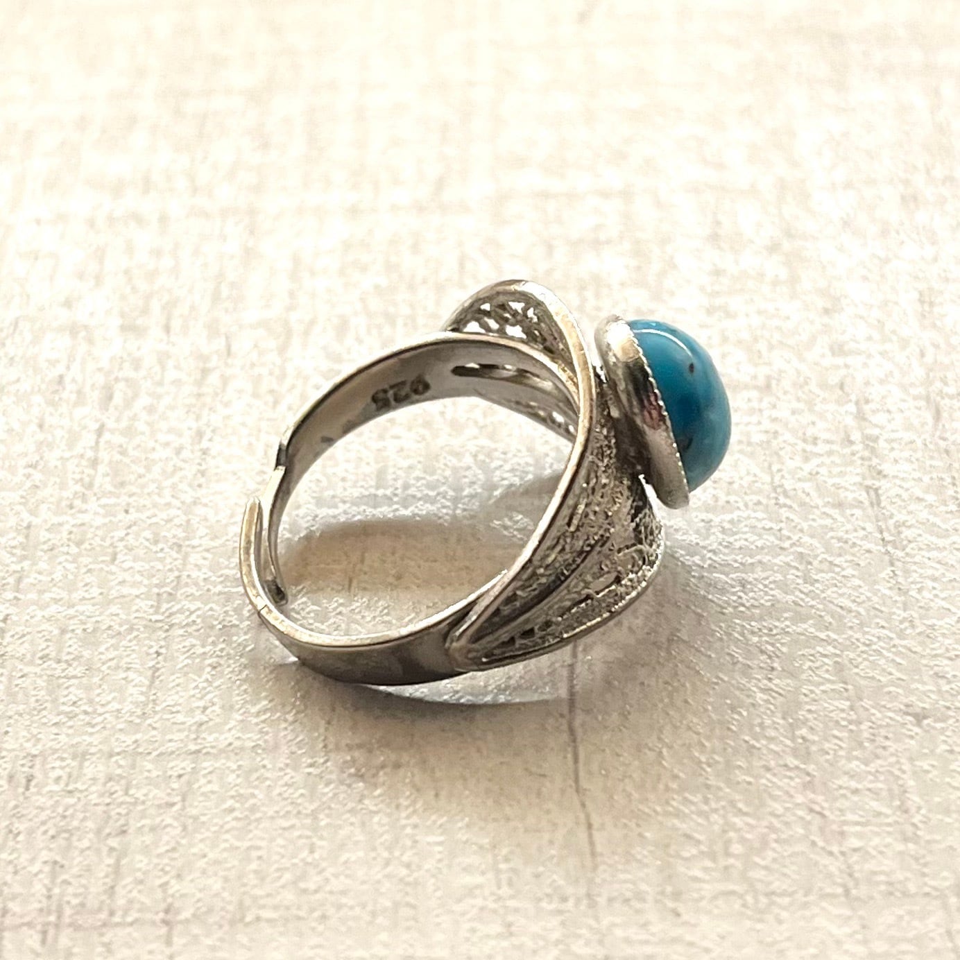TURQUOISE STONE FILIGREE DESIGN RING -SILVER925- フィリグリー