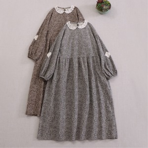 レース襟 長袖 Aライン ワンピース 3col 1070