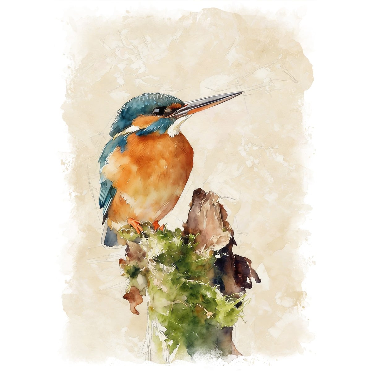 絵画 動物 鳥 カワセミ インテリアアート額付き 水彩画・油絵風 WAT1100