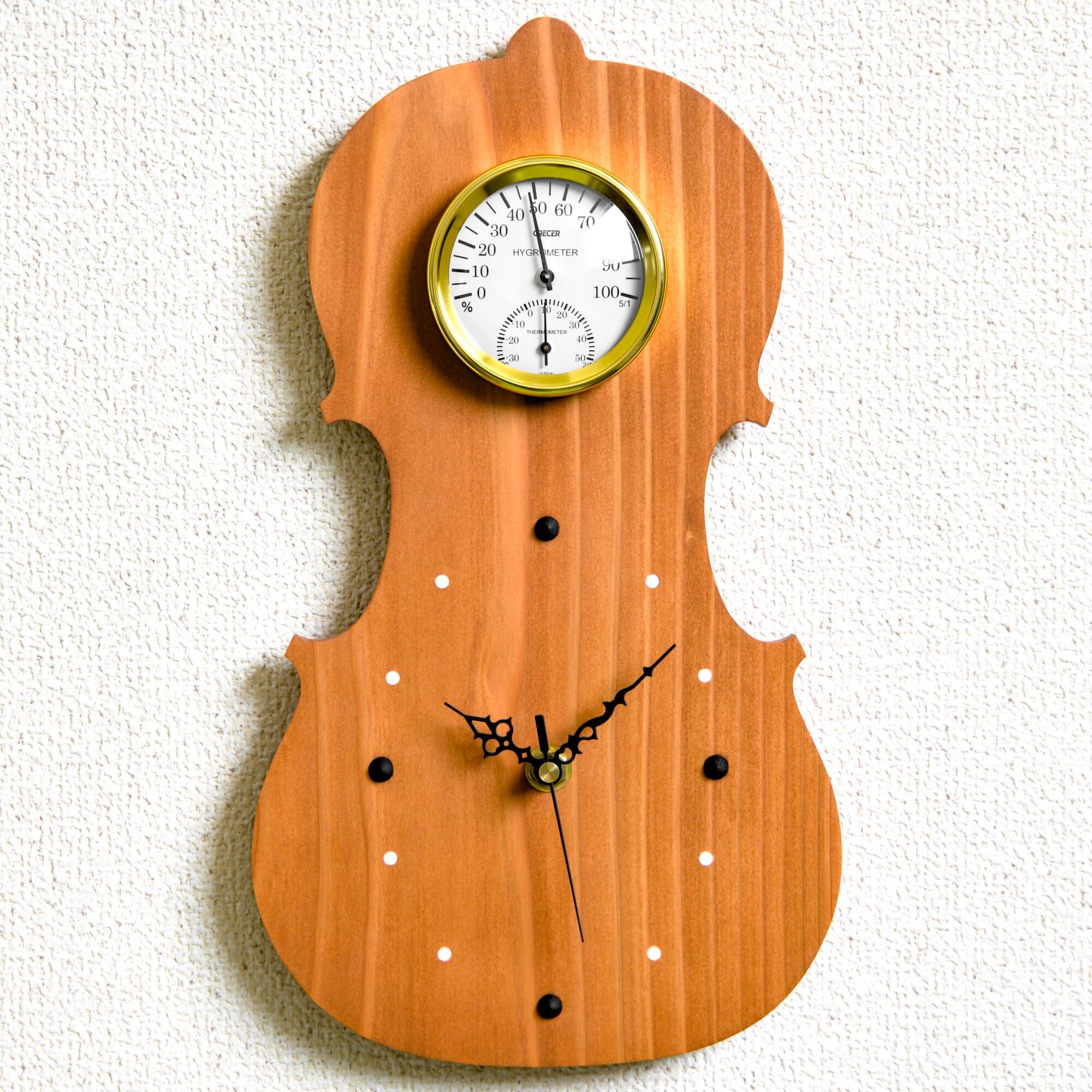 【静音秒針】掛時計『ヴァイオリン オレンジ』【温湿度計】