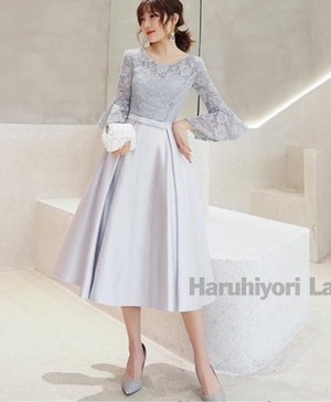 送料無料 未使用 発表会 イベント 11号 L 花柄刺繍 サテン マキシ丈 ワンピ－ス [OPN2702]